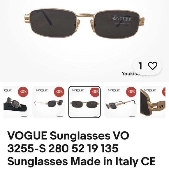 Rectangular Dark Brown Prescription Lens Sunglasses/Gold Tone Frame/Unisex/Case - Picture 15 of 16